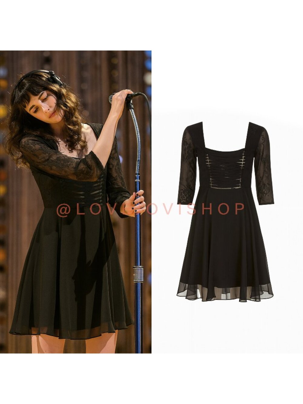 Dress | The Kooples Corset Lace Up A-Line Mini | Black Chiffon Lace Long Sleeve